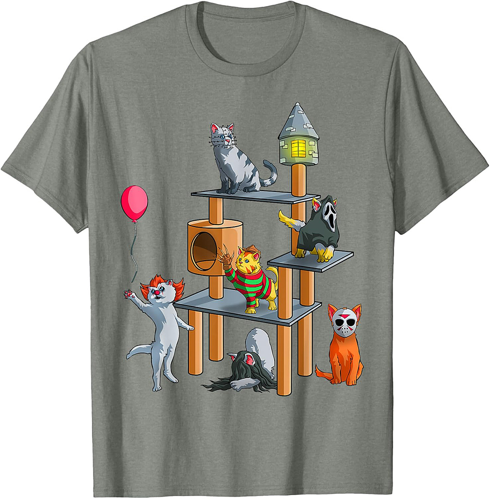Funny Cat Horror Movies Cute Halloween for Cat Kitty Lovers T-Shirt