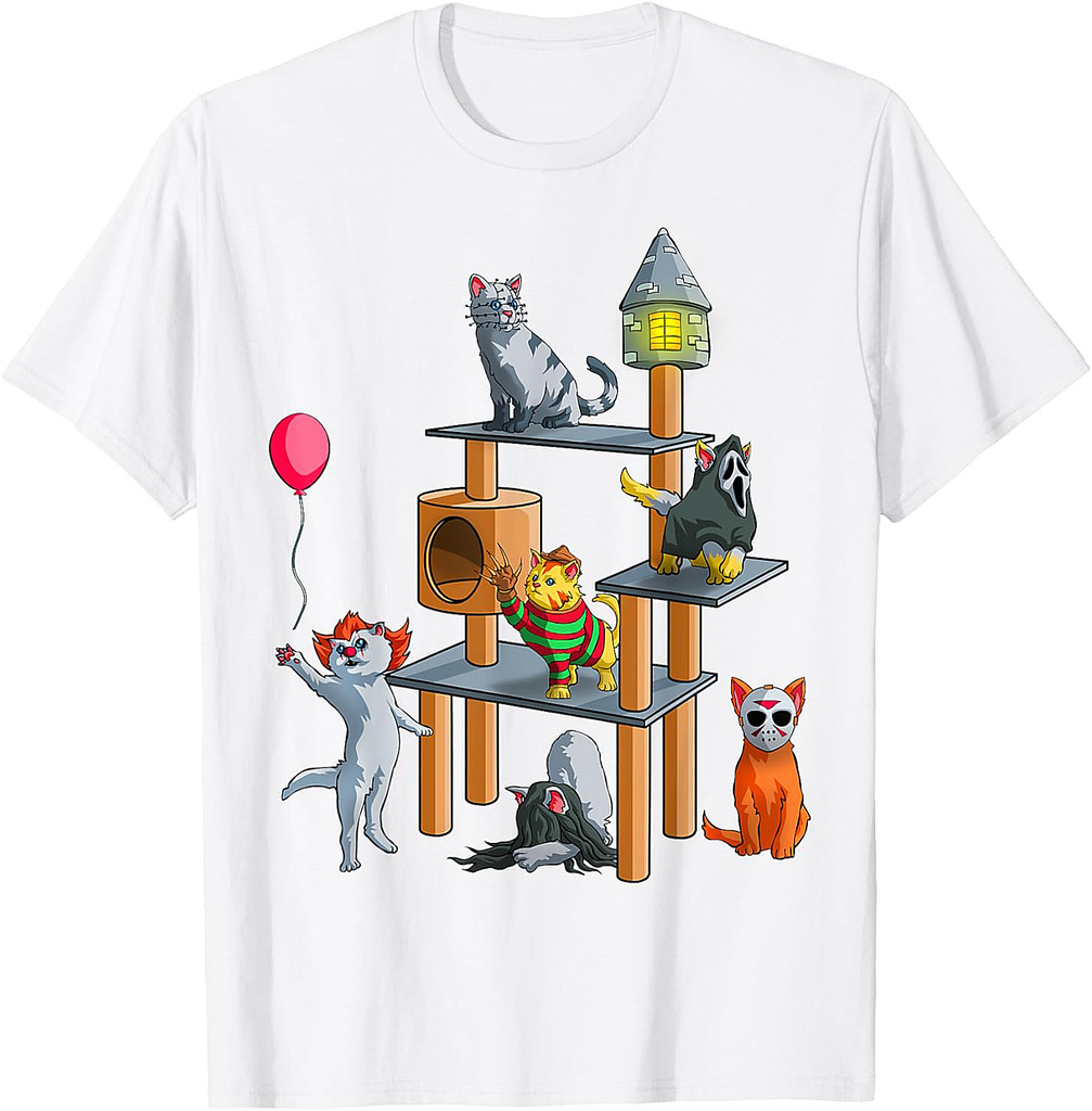 Funny Cat Horror Movies Cute Halloween for Cat Kitty Lovers T-Shirt
