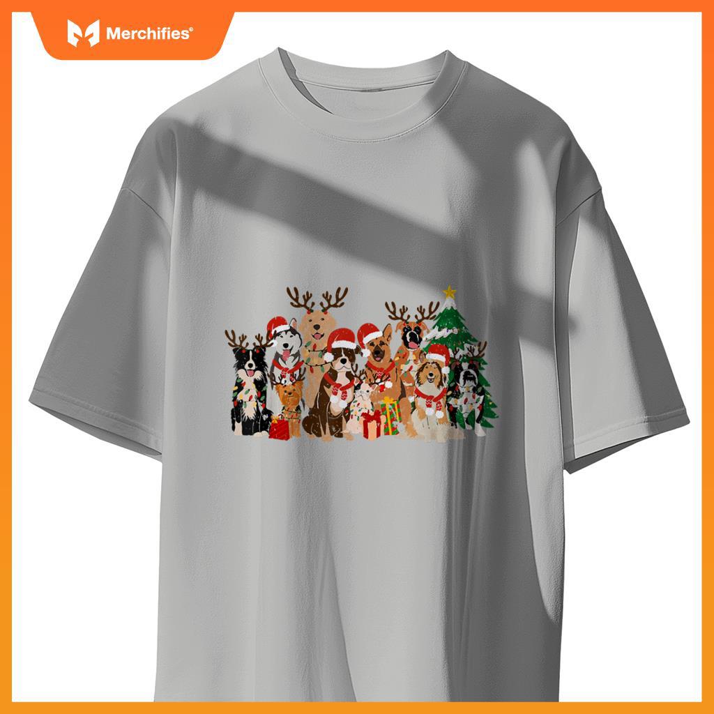 Funny Christmas Dogs Squad Reindeer Santa Lights Dog Owner T-Shirt