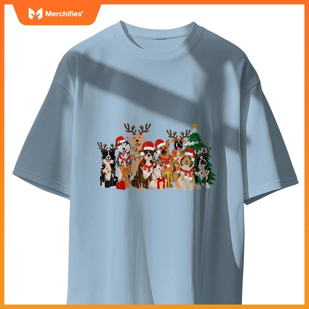 Funny Christmas Dogs Squad Reindeer Santa Lights Dog Owner T-Shirt