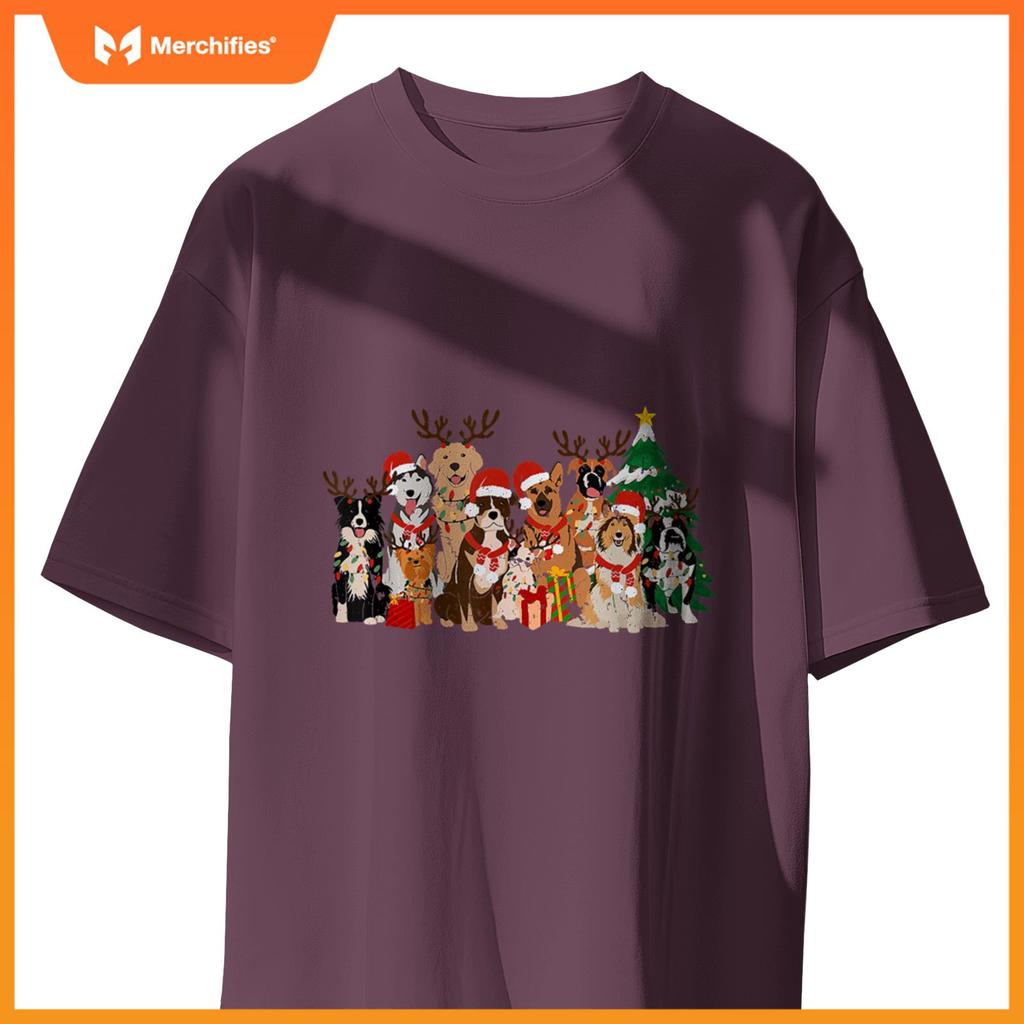 Funny Christmas Dogs Squad Reindeer Santa Lights Dog Owner T-Shirt