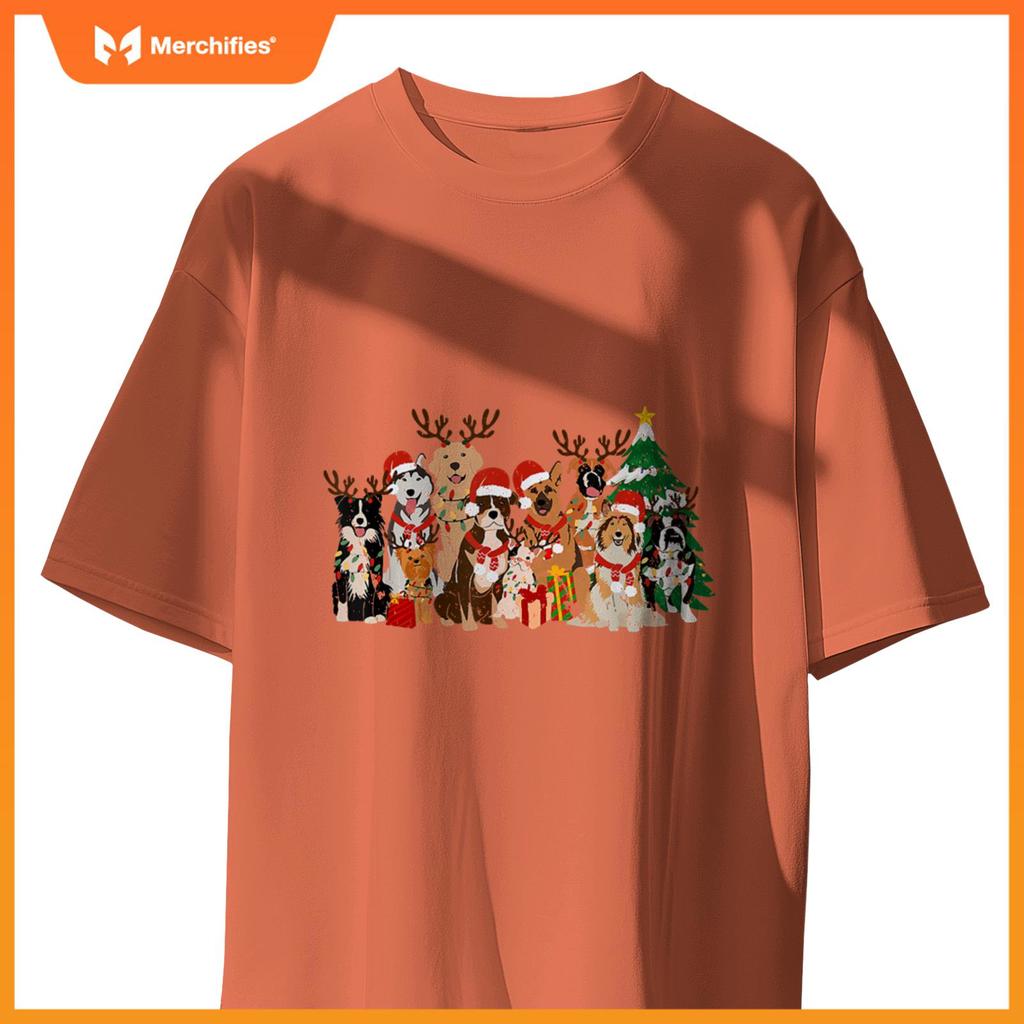 Funny Christmas Dogs Squad Reindeer Santa Lights Dog Owner T-Shirt