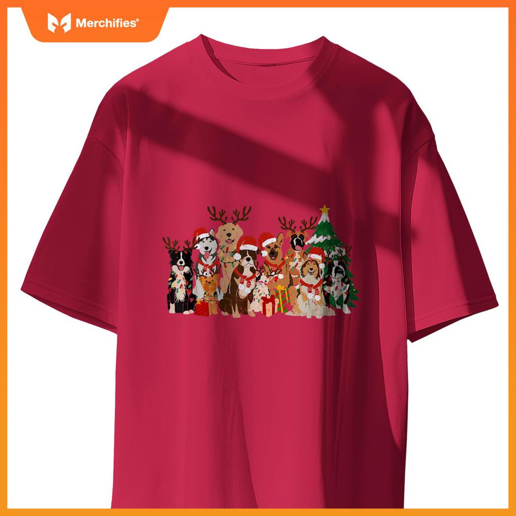 Funny Christmas Dogs Squad Reindeer Santa Lights Dog Owner T-Shirt