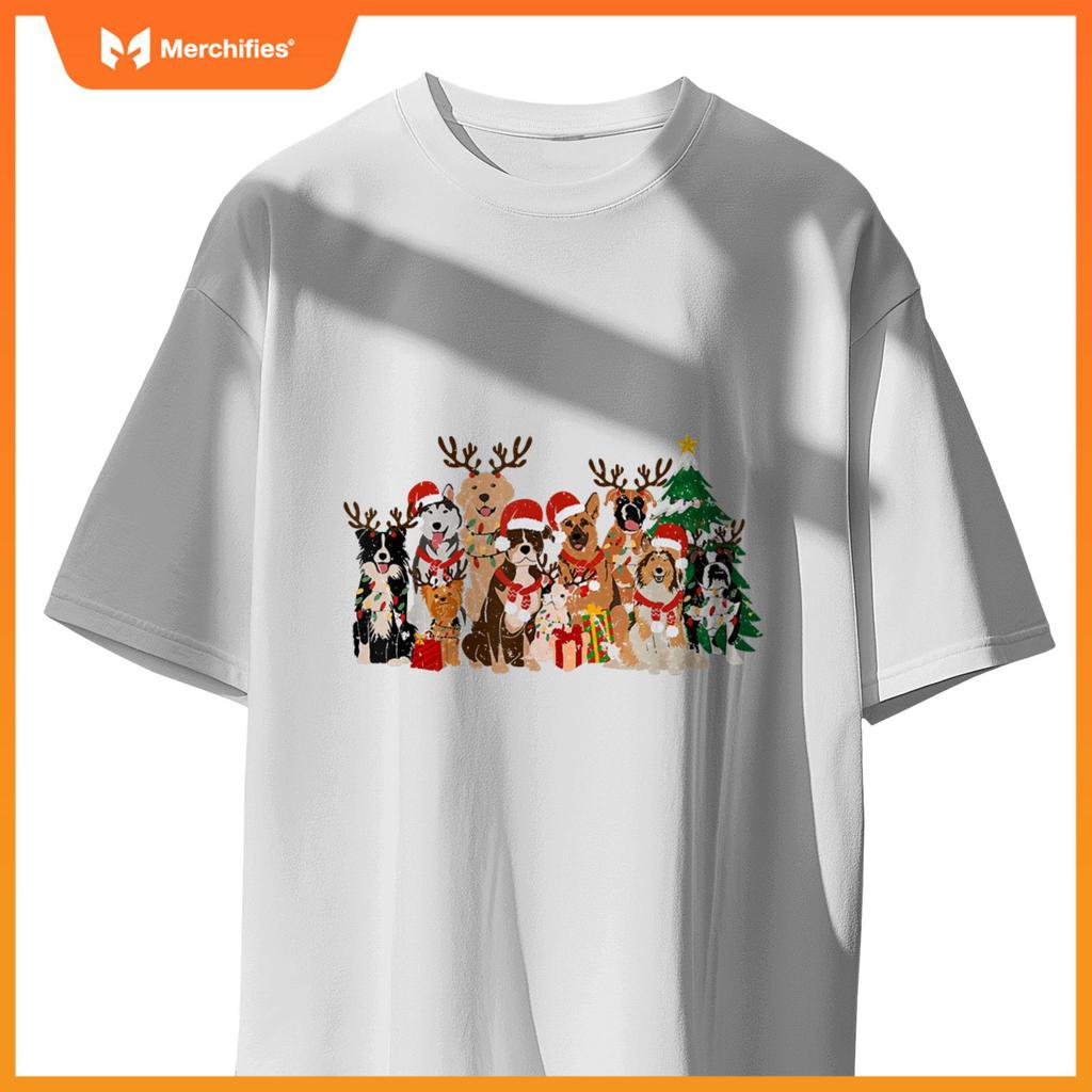 Funny Christmas Dogs Squad Reindeer Santa Lights Dog Owner T-Shirt