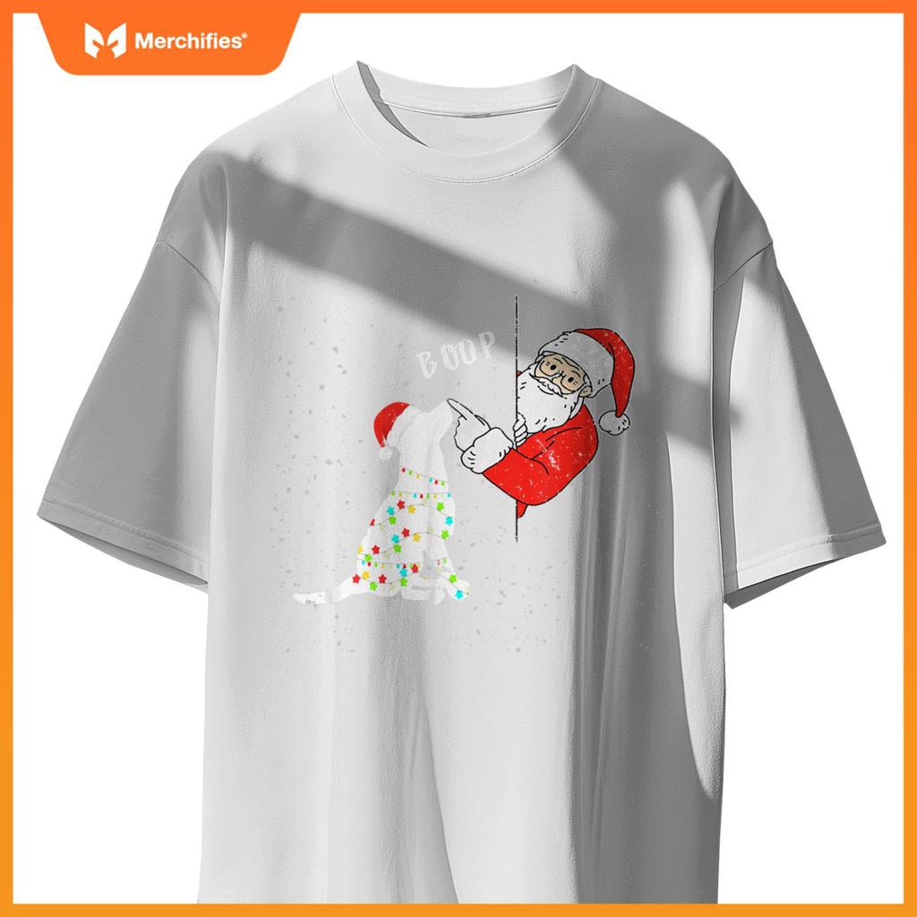 Funny Christmas Santa Booping Dog's Nose Santa Dog Boop T-Shirt