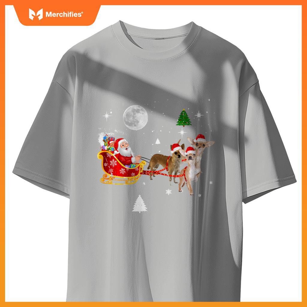 Funny Christmas Santa Claus Riding Chihuahua Xmas Boys Dogs T-Shirt