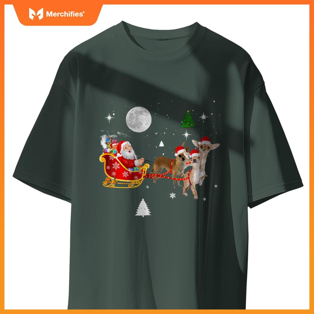 Funny Christmas Santa Claus Riding Chihuahua Xmas Boys Dogs T-Shirt