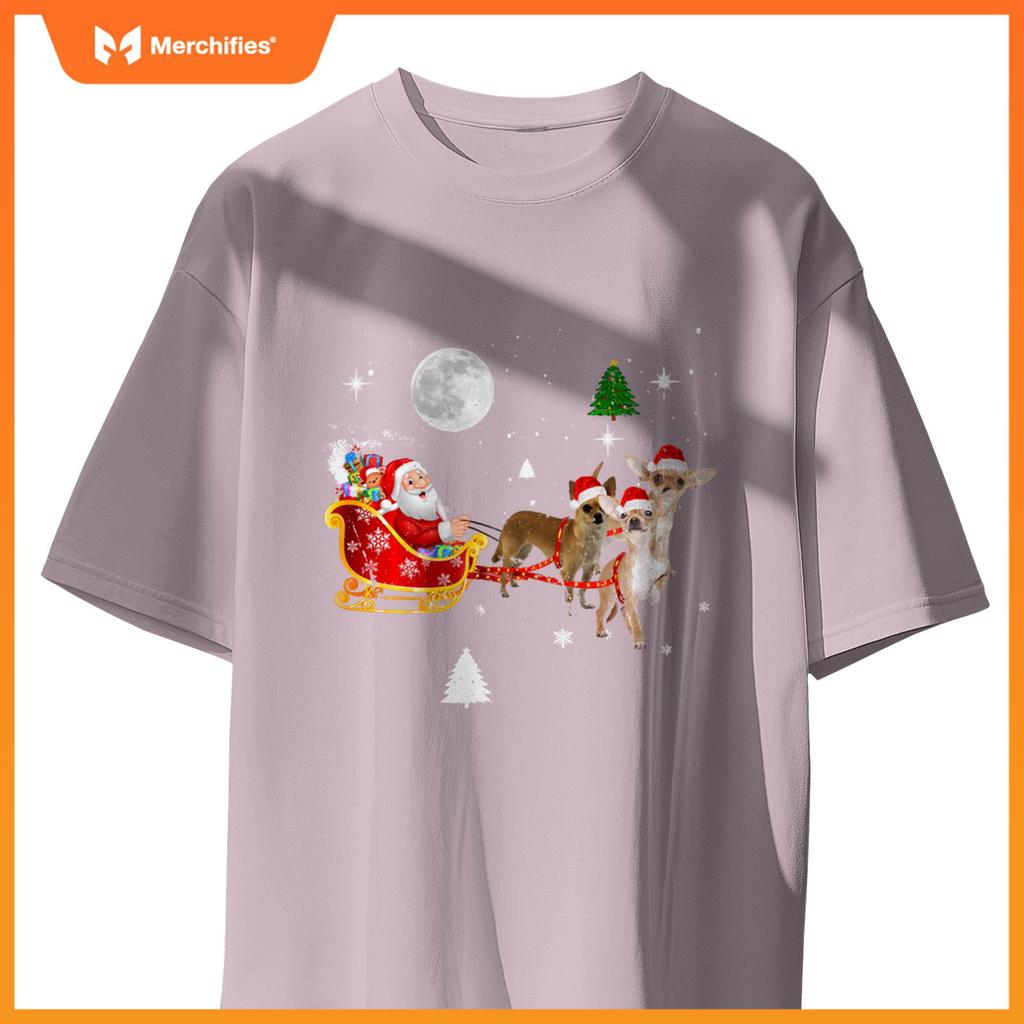 Funny Christmas Santa Claus Riding Chihuahua Xmas Boys Dogs T-Shirt