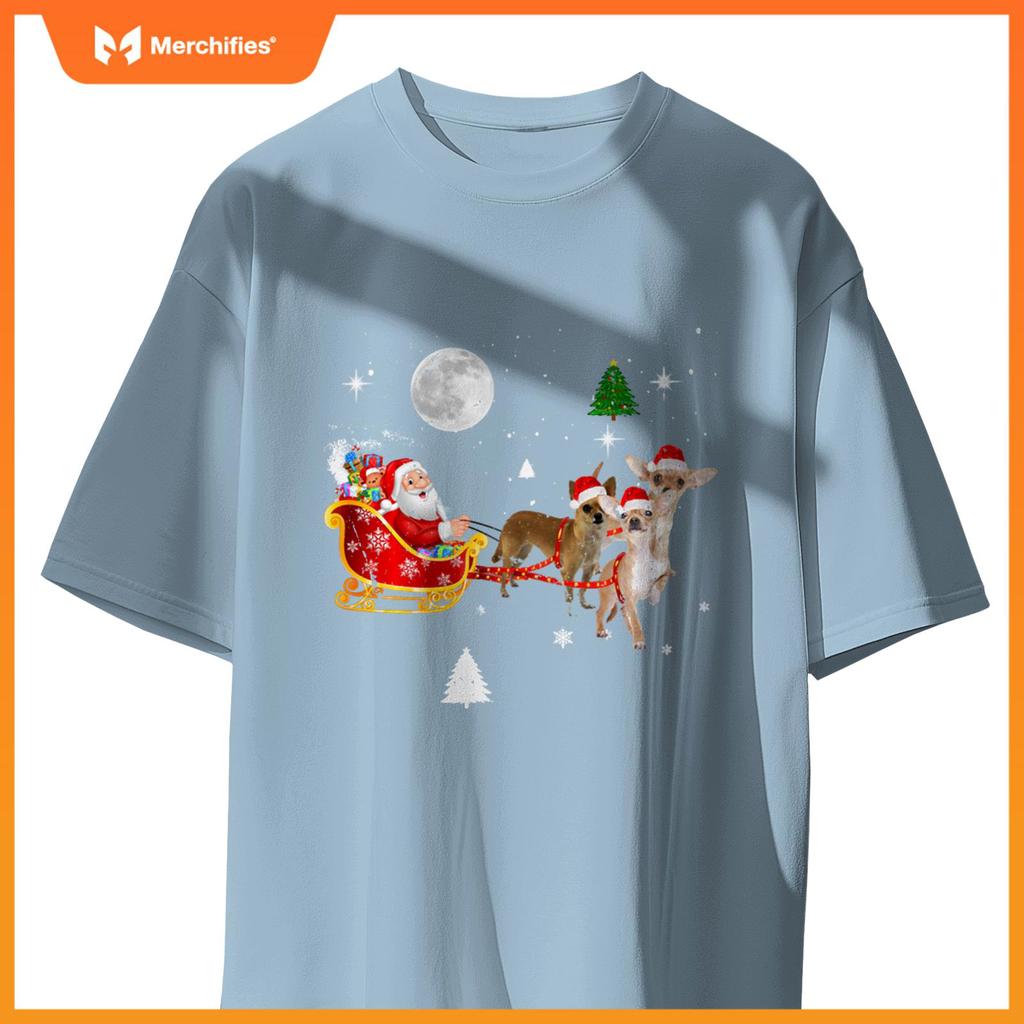 Funny Christmas Santa Claus Riding Chihuahua Xmas Boys Dogs T-Shirt