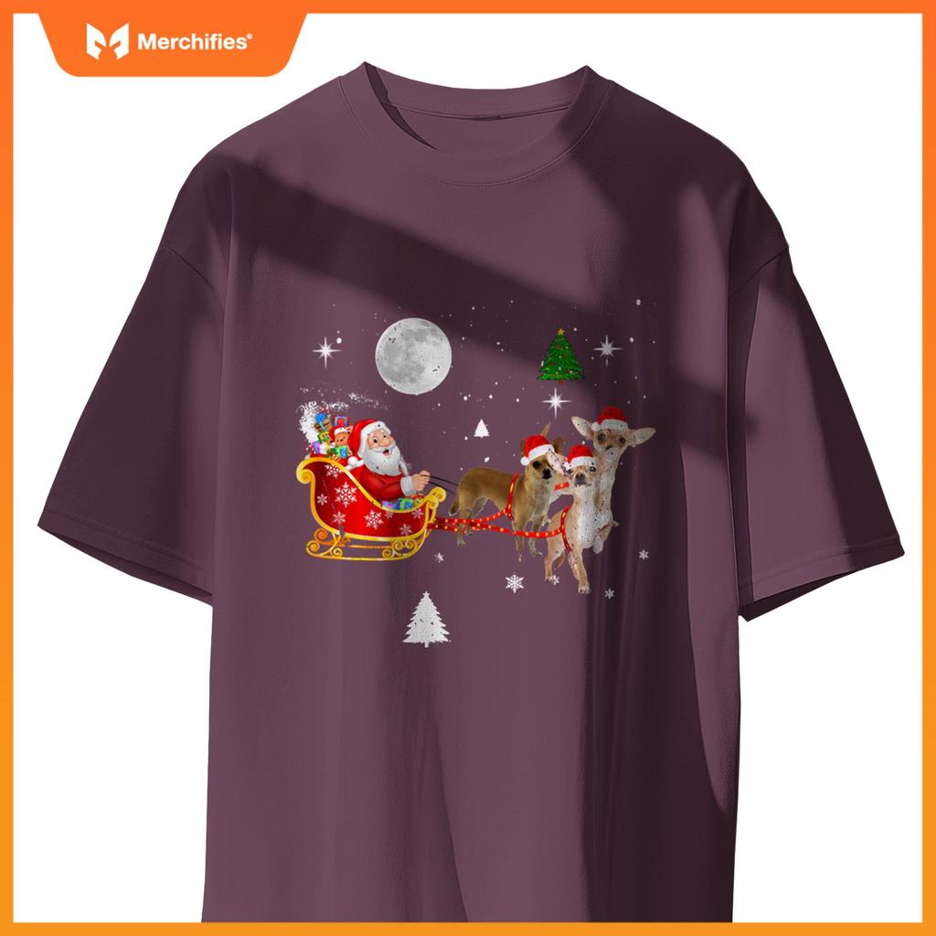 Funny Christmas Santa Claus Riding Chihuahua Xmas Boys Dogs T-Shirt