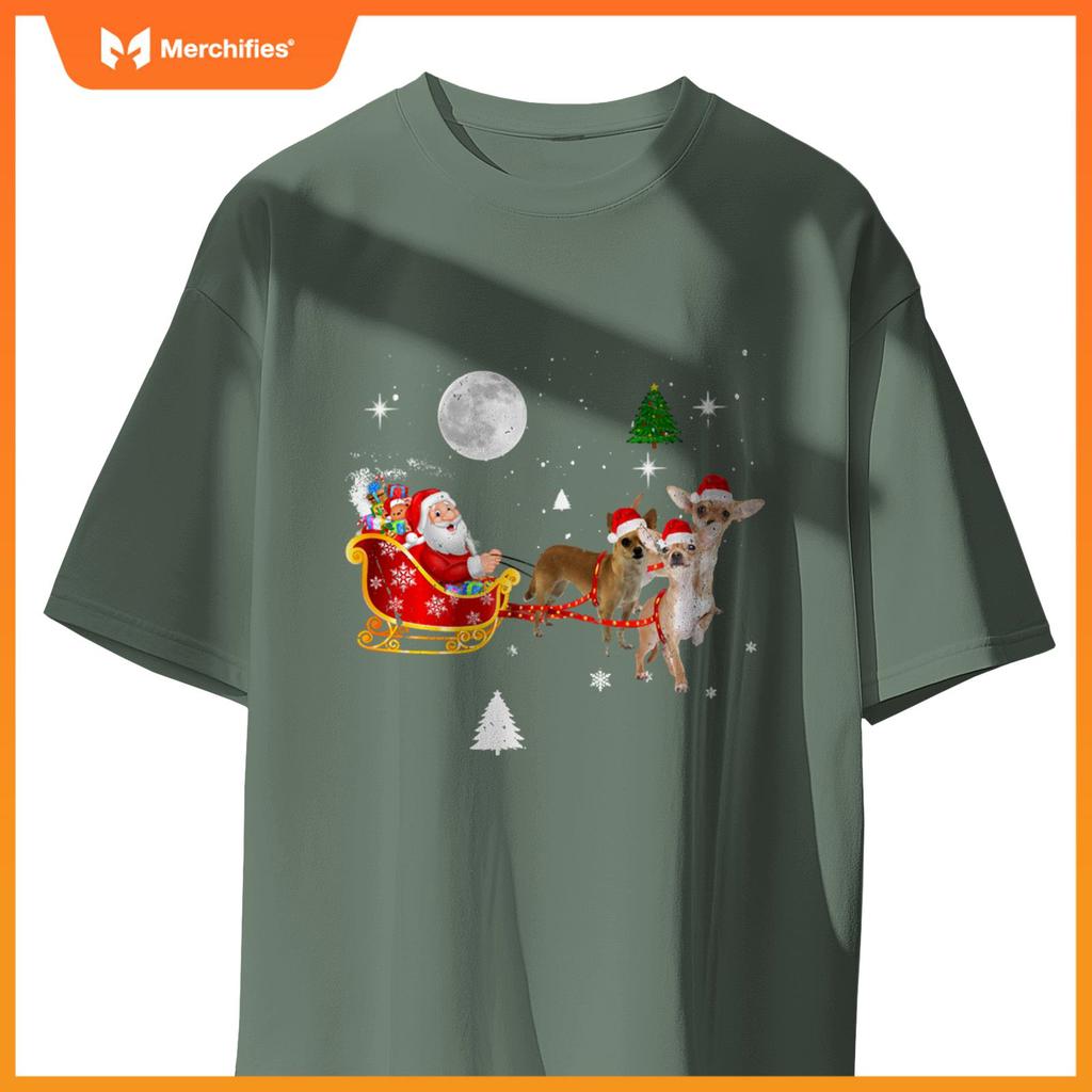 Funny Christmas Santa Claus Riding Chihuahua Xmas Boys Dogs T-Shirt
