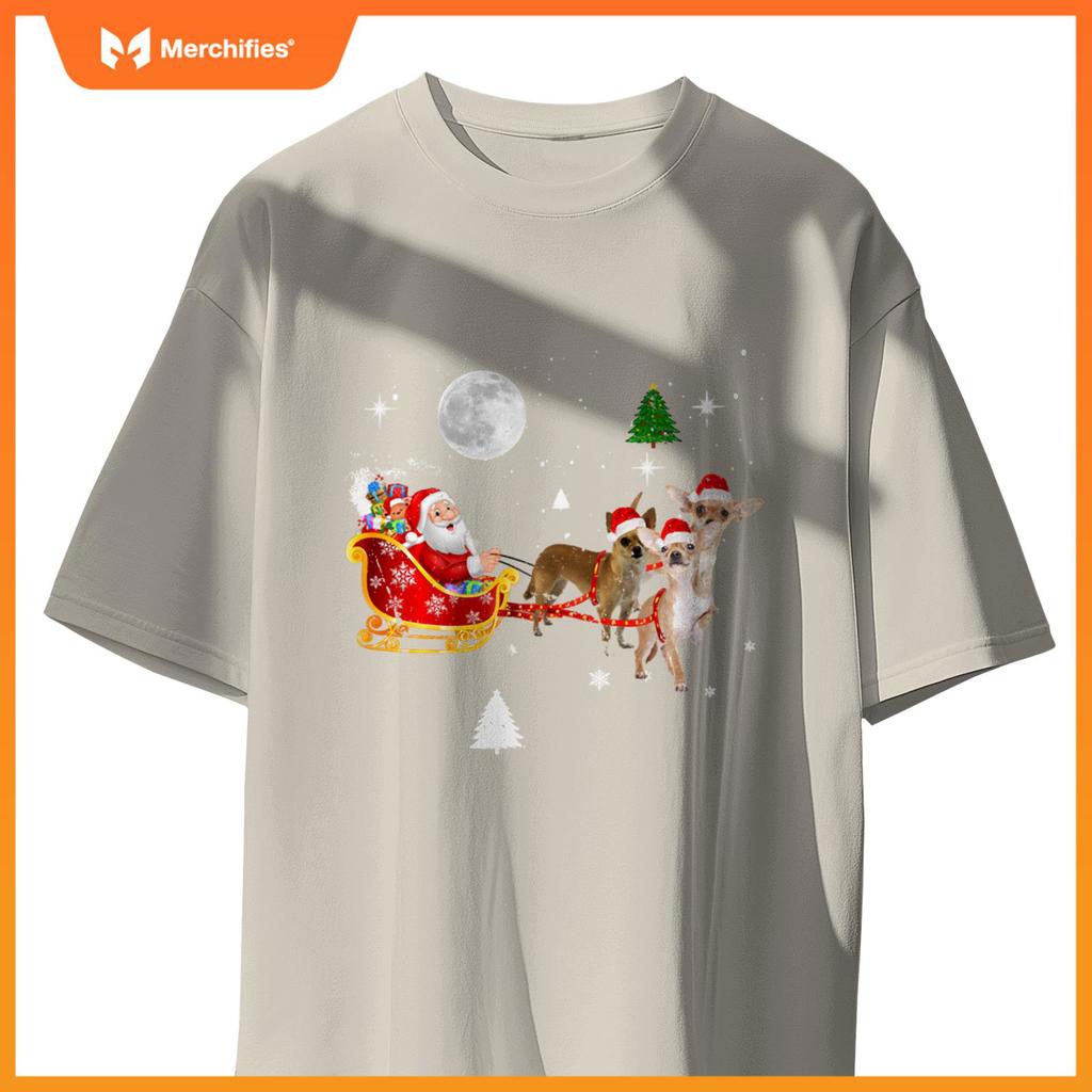 Funny Christmas Santa Claus Riding Chihuahua Xmas Boys Dogs T-Shirt
