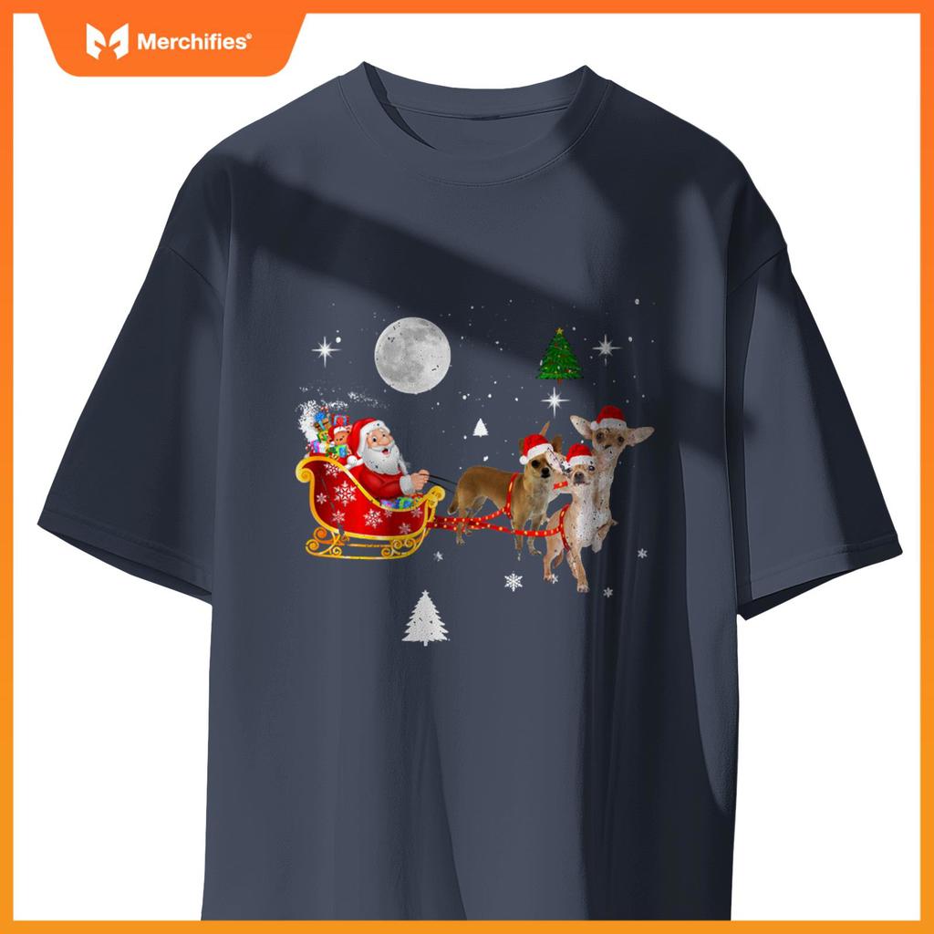 Funny Christmas Santa Claus Riding Chihuahua Xmas Boys Dogs T-Shirt