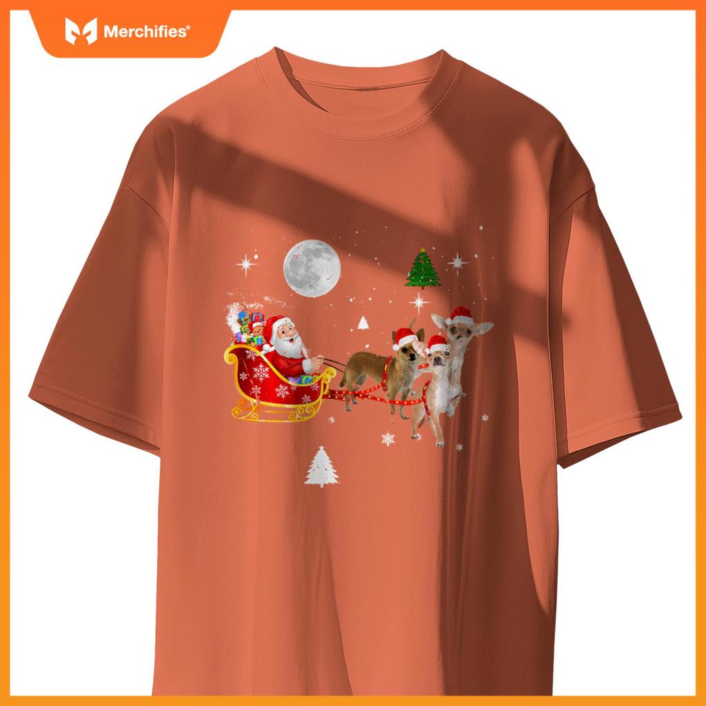 Funny Christmas Santa Claus Riding Chihuahua Xmas Boys Dogs T-Shirt