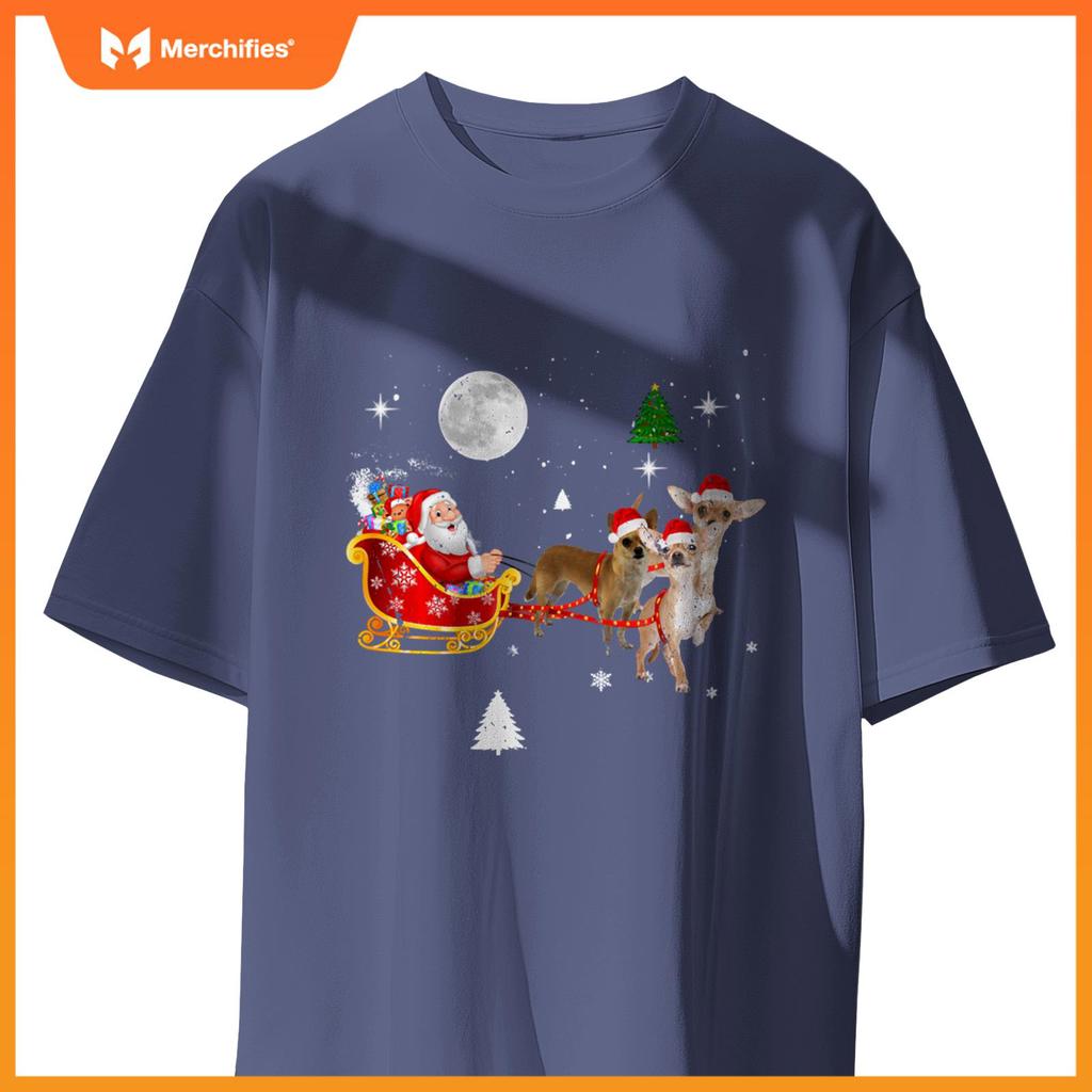Funny Christmas Santa Claus Riding Chihuahua Xmas Boys Dogs T-Shirt