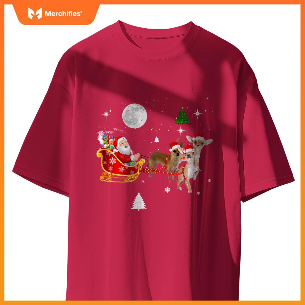 Funny Christmas Santa Claus Riding Chihuahua Xmas Boys Dogs T-Shirt
