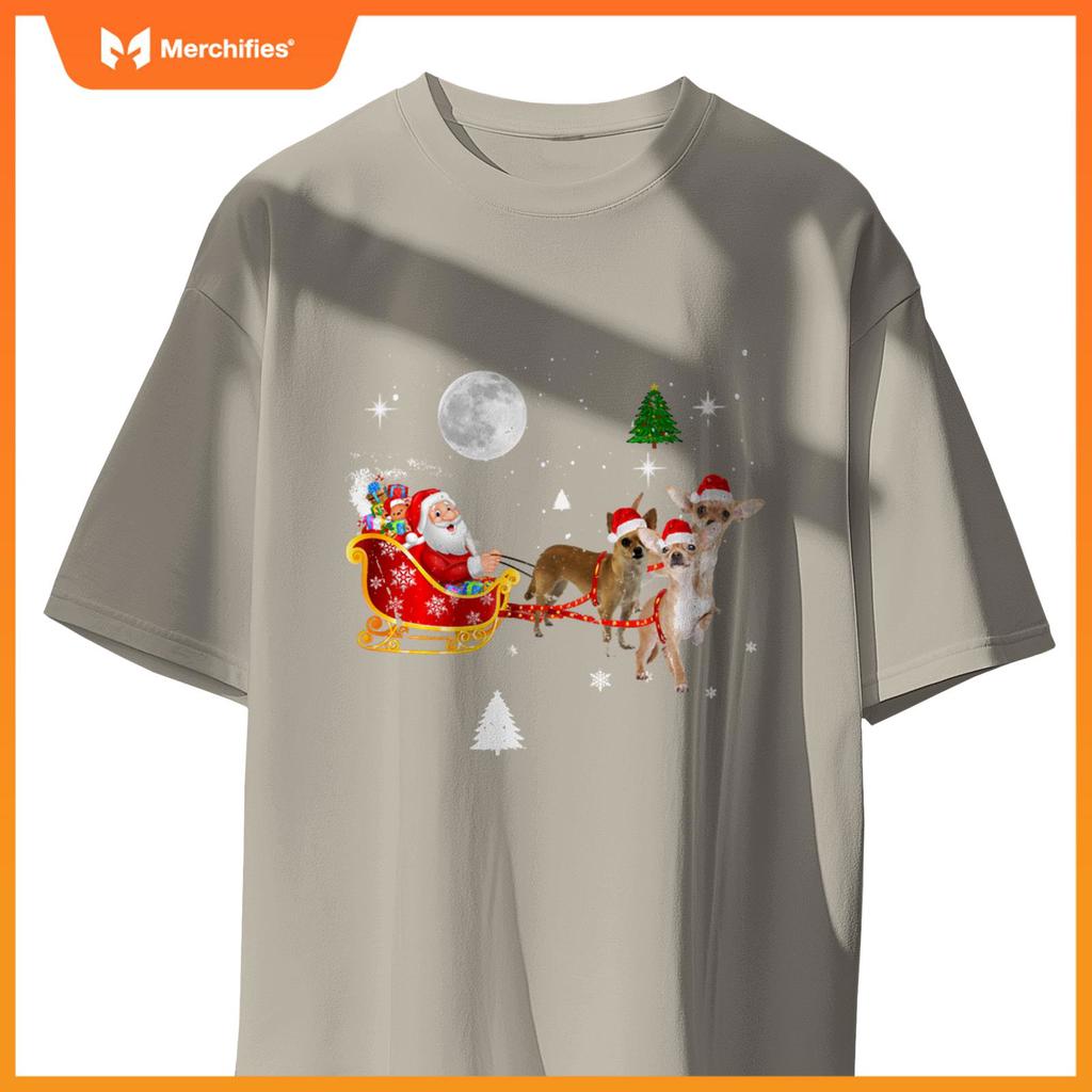 Funny Christmas Santa Claus Riding Chihuahua Xmas Boys Dogs T-Shirt