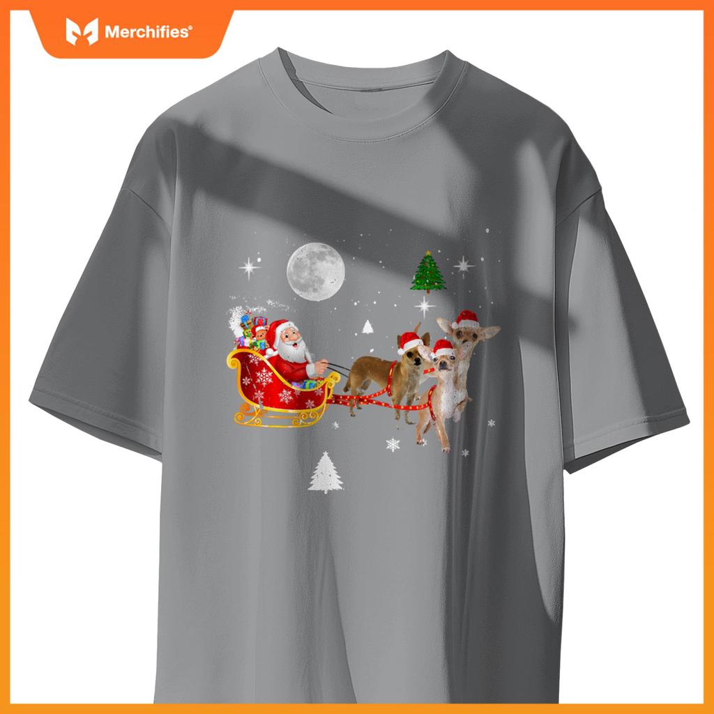 Funny Christmas Santa Claus Riding Chihuahua Xmas Boys Dogs T-Shirt