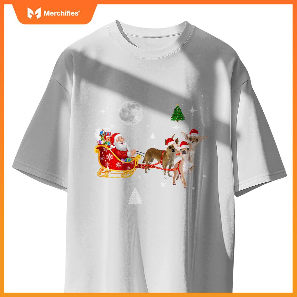 Funny Christmas Santa Claus Riding Chihuahua Xmas Boys Dogs T-Shirt