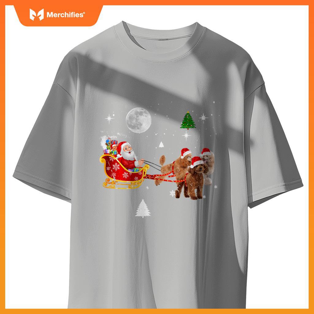Funny Christmas Santa Claus Riding Poodle Xmas Boys Dogs T-Shirt