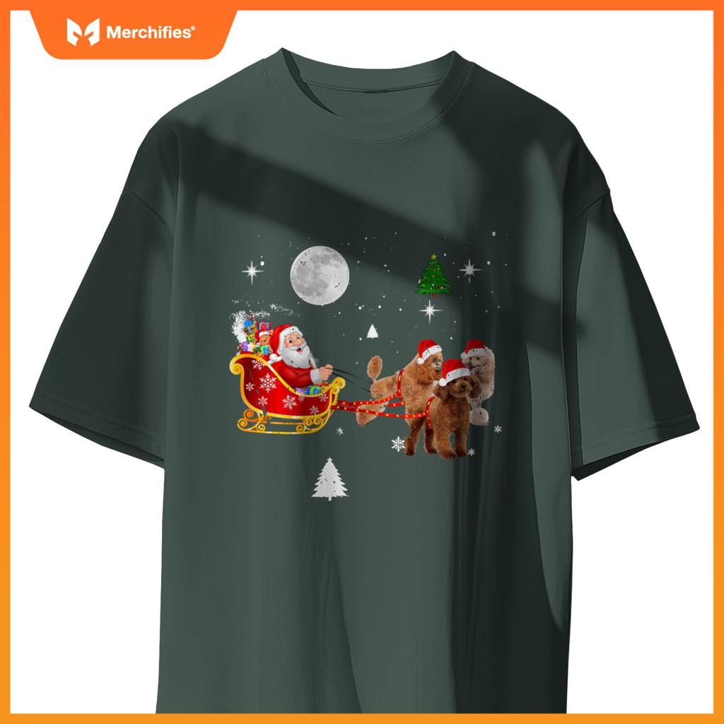 Funny Christmas Santa Claus Riding Poodle Xmas Boys Dogs T-Shirt