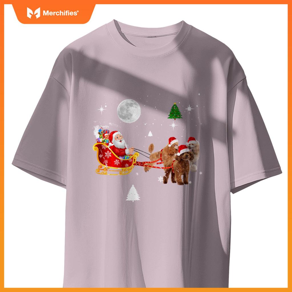 Funny Christmas Santa Claus Riding Poodle Xmas Boys Dogs T-Shirt