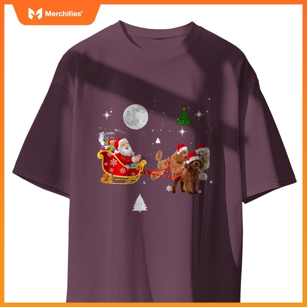 Funny Christmas Santa Claus Riding Poodle Xmas Boys Dogs T-Shirt