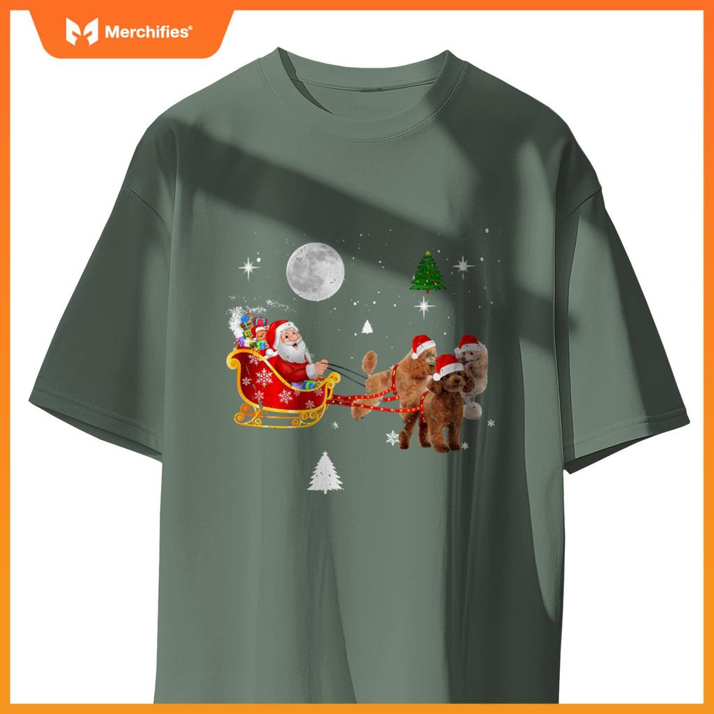 Funny Christmas Santa Claus Riding Poodle Xmas Boys Dogs T-Shirt
