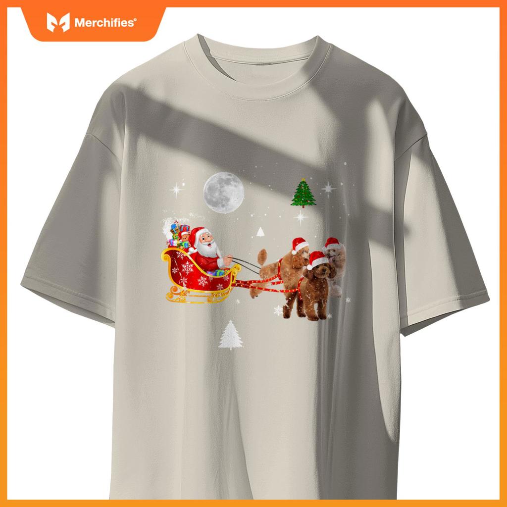 Funny Christmas Santa Claus Riding Poodle Xmas Boys Dogs T-Shirt