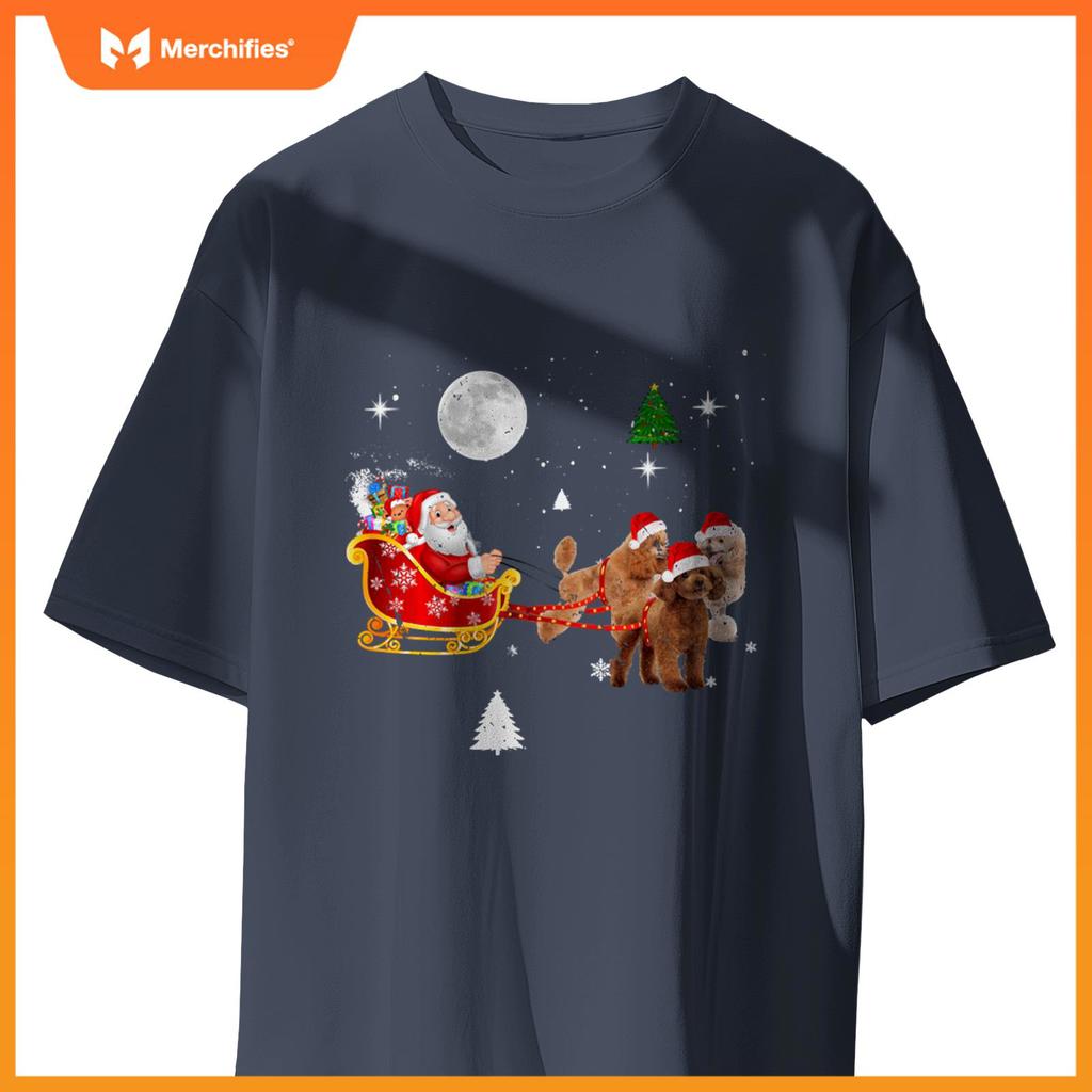 Funny Christmas Santa Claus Riding Poodle Xmas Boys Dogs T-Shirt
