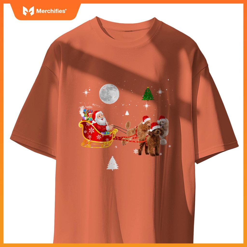 Funny Christmas Santa Claus Riding Poodle Xmas Boys Dogs T-Shirt