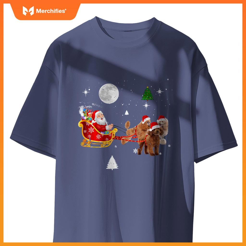 Funny Christmas Santa Claus Riding Poodle Xmas Boys Dogs T-Shirt