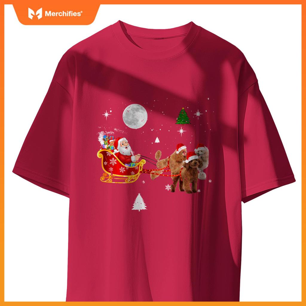 Funny Christmas Santa Claus Riding Poodle Xmas Boys Dogs T-Shirt