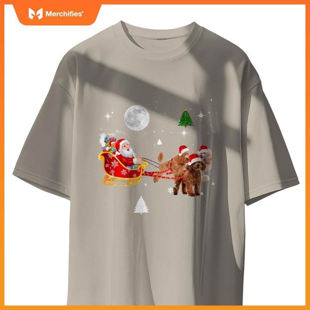 Funny Christmas Santa Claus Riding Poodle Xmas Boys Dogs T-Shirt