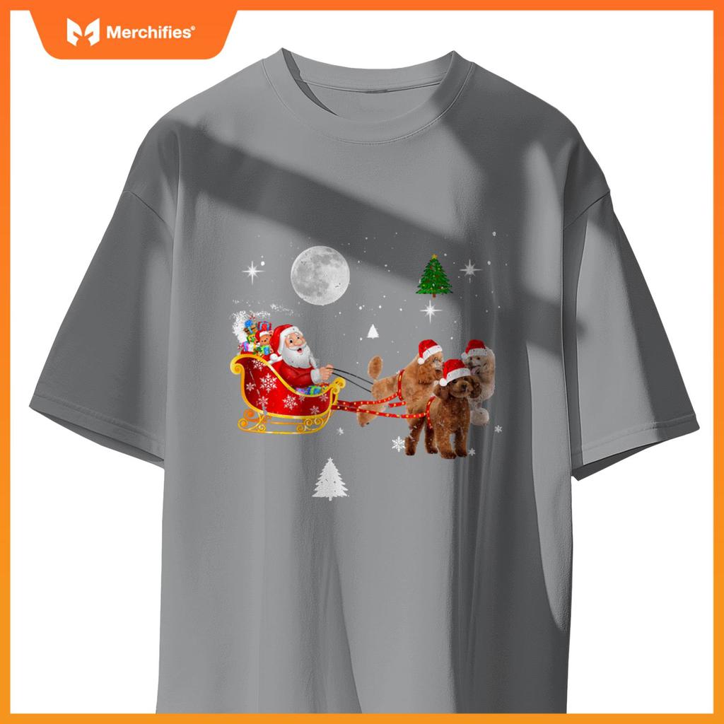 Funny Christmas Santa Claus Riding Poodle Xmas Boys Dogs T-Shirt