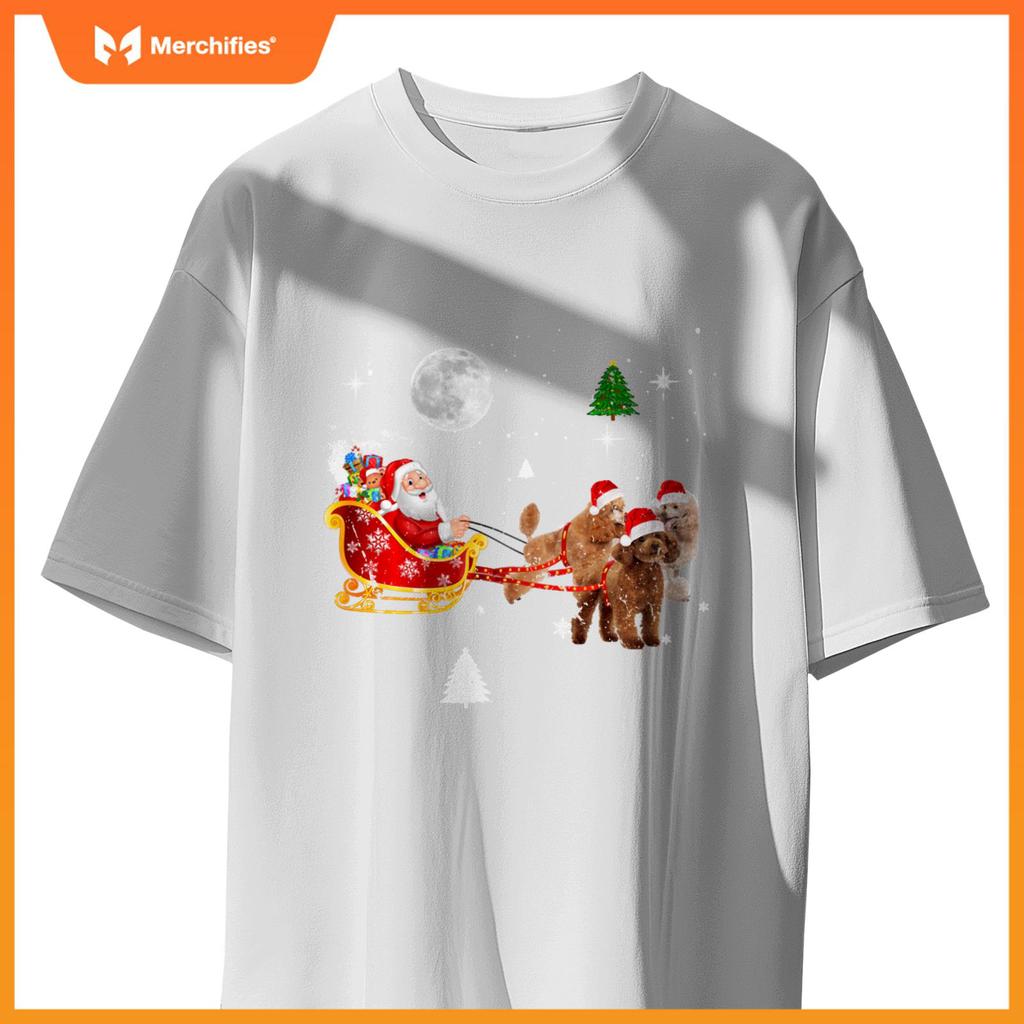 Funny Christmas Santa Claus Riding Poodle Xmas Boys Dogs T-Shirt
