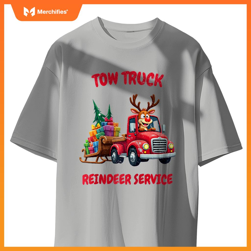 Funny Christmas Tow Truck Reindeer Service Holiday Idea Raglan Baseball Tee T-Shirt