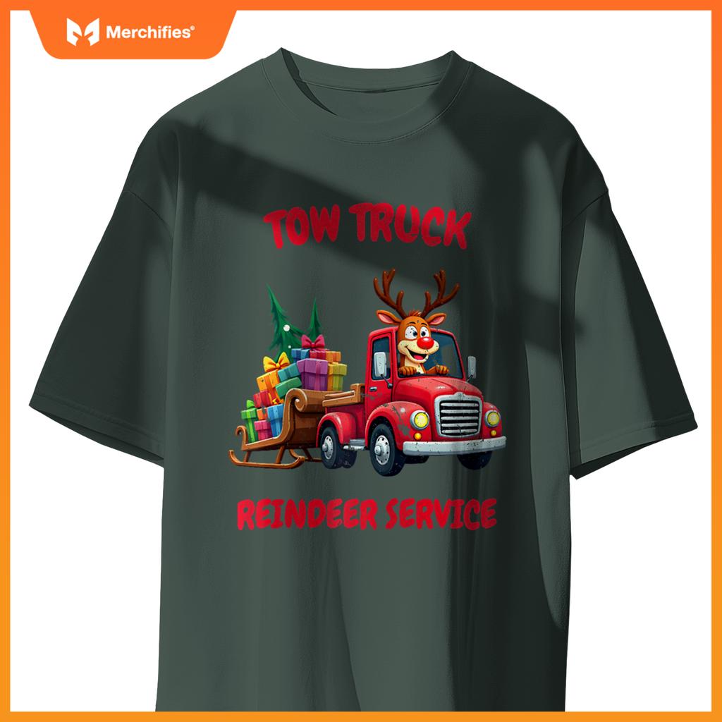 Funny Christmas Tow Truck Reindeer Service Holiday Idea Raglan Baseball Tee T-Shirt