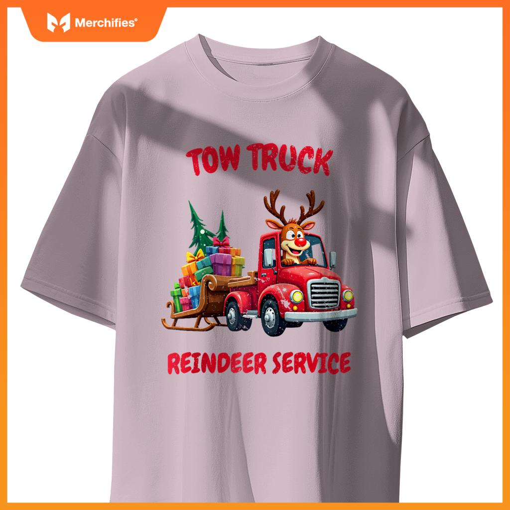 Funny Christmas Tow Truck Reindeer Service Holiday Idea Raglan Baseball Tee T-Shirt
