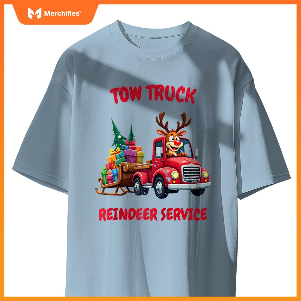 Funny Christmas Tow Truck Reindeer Service Holiday Idea Raglan Baseball Tee T-Shirt