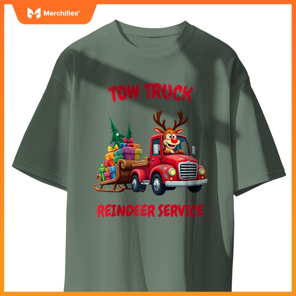 Funny Christmas Tow Truck Reindeer Service Holiday Idea Raglan Baseball Tee T-Shirt
