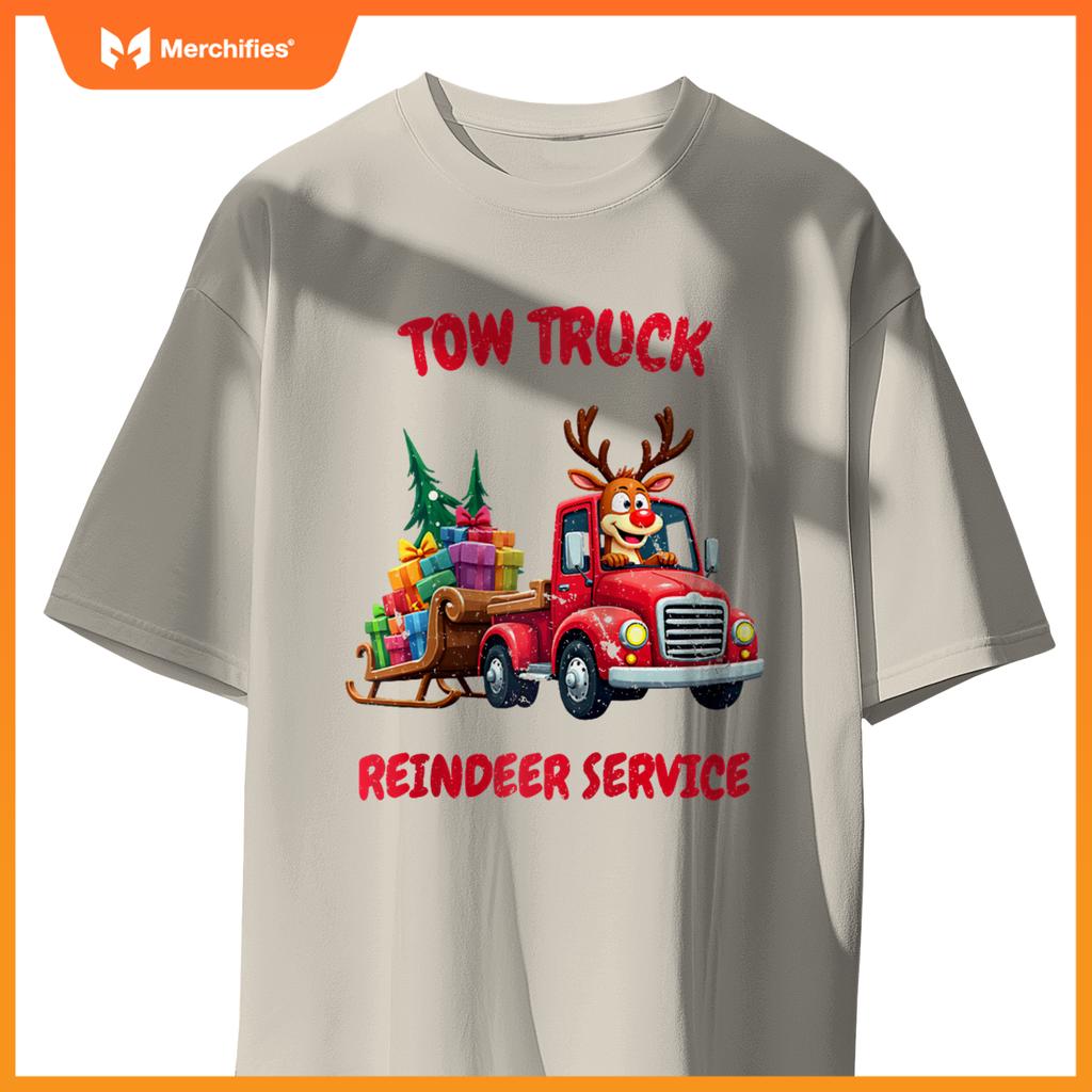 Funny Christmas Tow Truck Reindeer Service Holiday Idea Raglan Baseball Tee T-Shirt