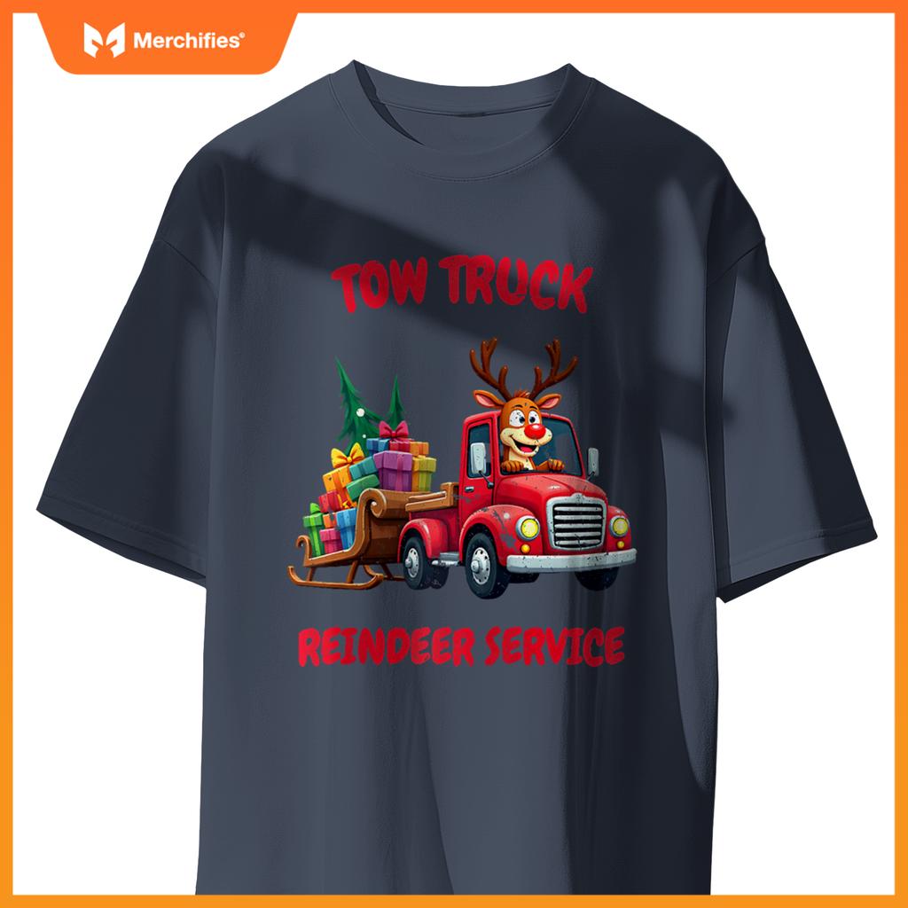 Funny Christmas Tow Truck Reindeer Service Holiday Idea Raglan Baseball Tee T-Shirt