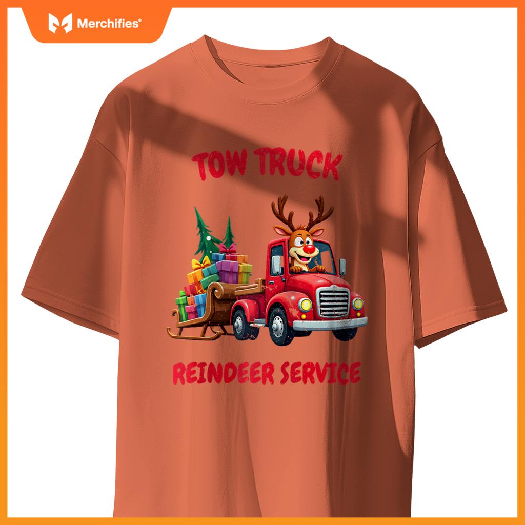 Funny Christmas Tow Truck Reindeer Service Holiday Idea Raglan Baseball Tee T-Shirt