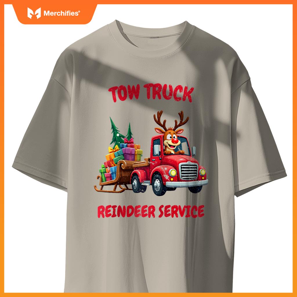 Funny Christmas Tow Truck Reindeer Service Holiday Idea Raglan Baseball Tee T-Shirt