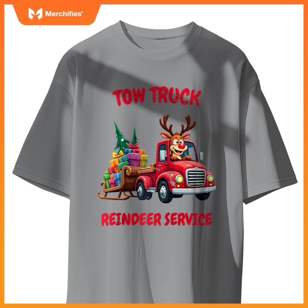 Funny Christmas Tow Truck Reindeer Service Holiday Idea Raglan Baseball Tee T-Shirt
