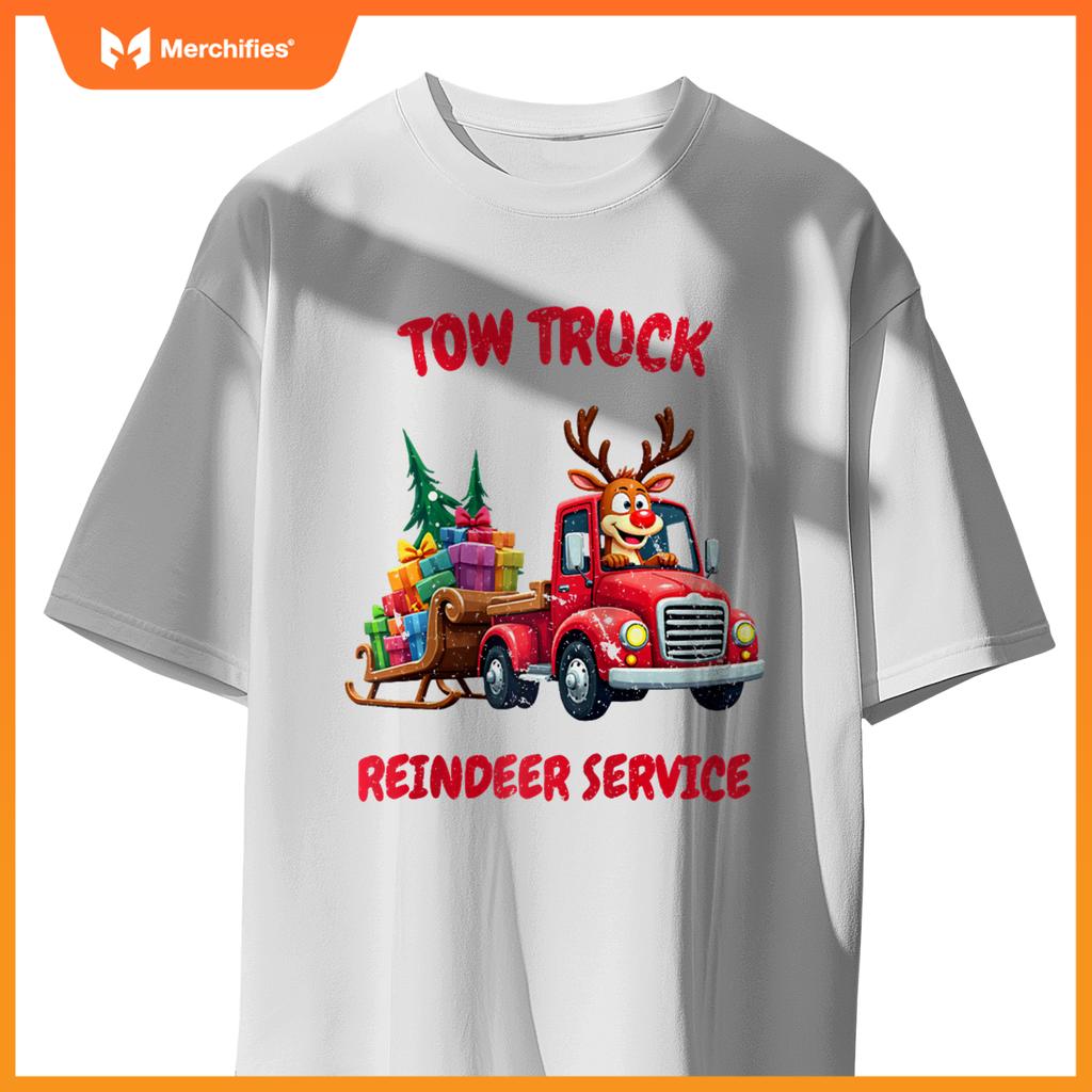 Funny Christmas Tow Truck Reindeer Service Holiday Idea Raglan Baseball Tee T-Shirt