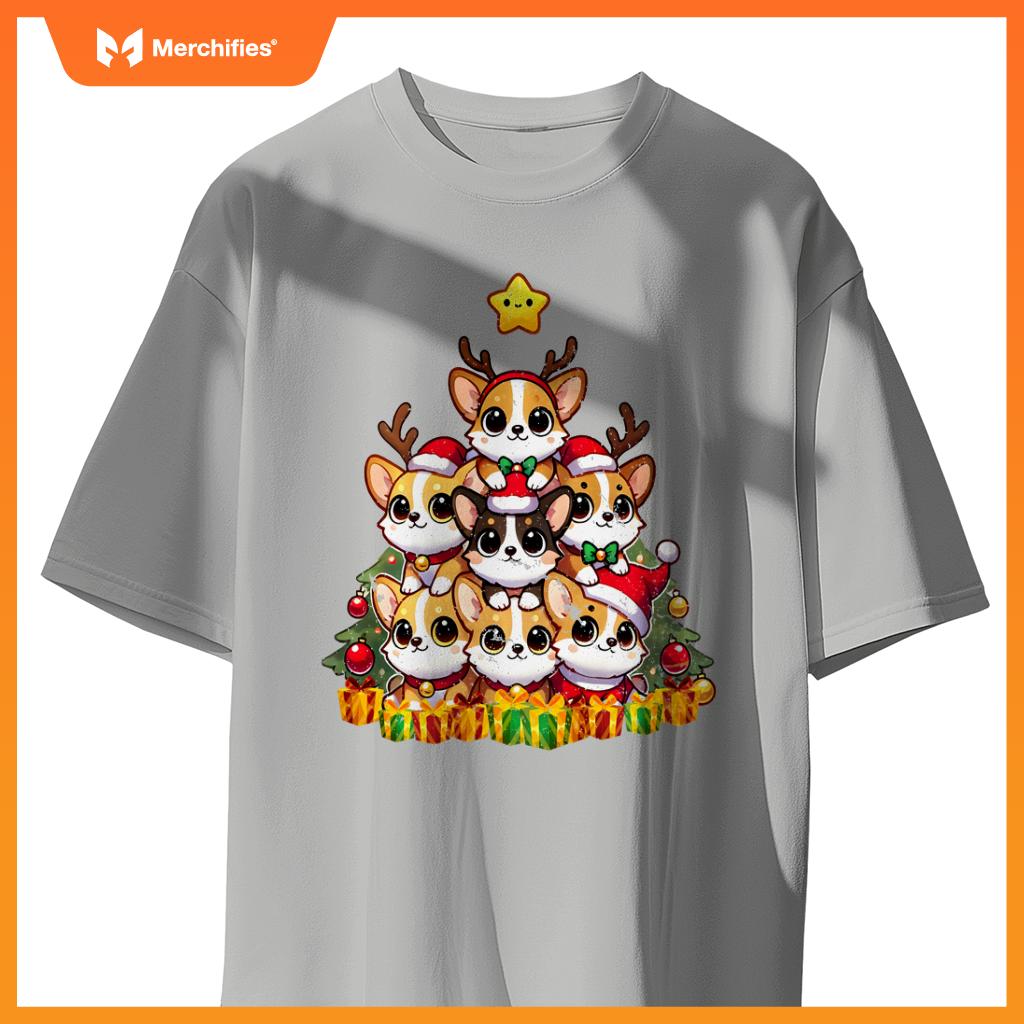 Funny Corgi Christmas Tree Lights Puppy Corgi Dog Lover T-Shirt