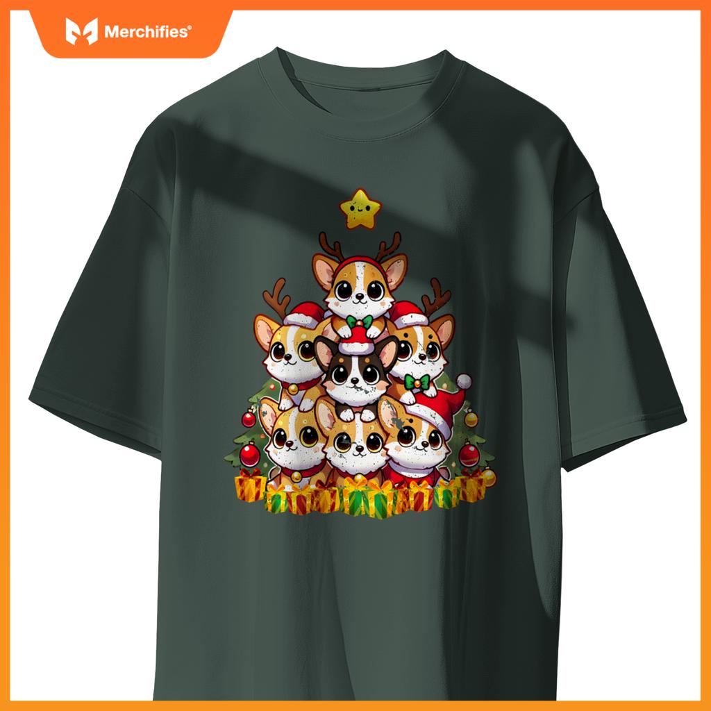 Funny Corgi Christmas Tree Lights Puppy Corgi Dog Lover T-Shirt