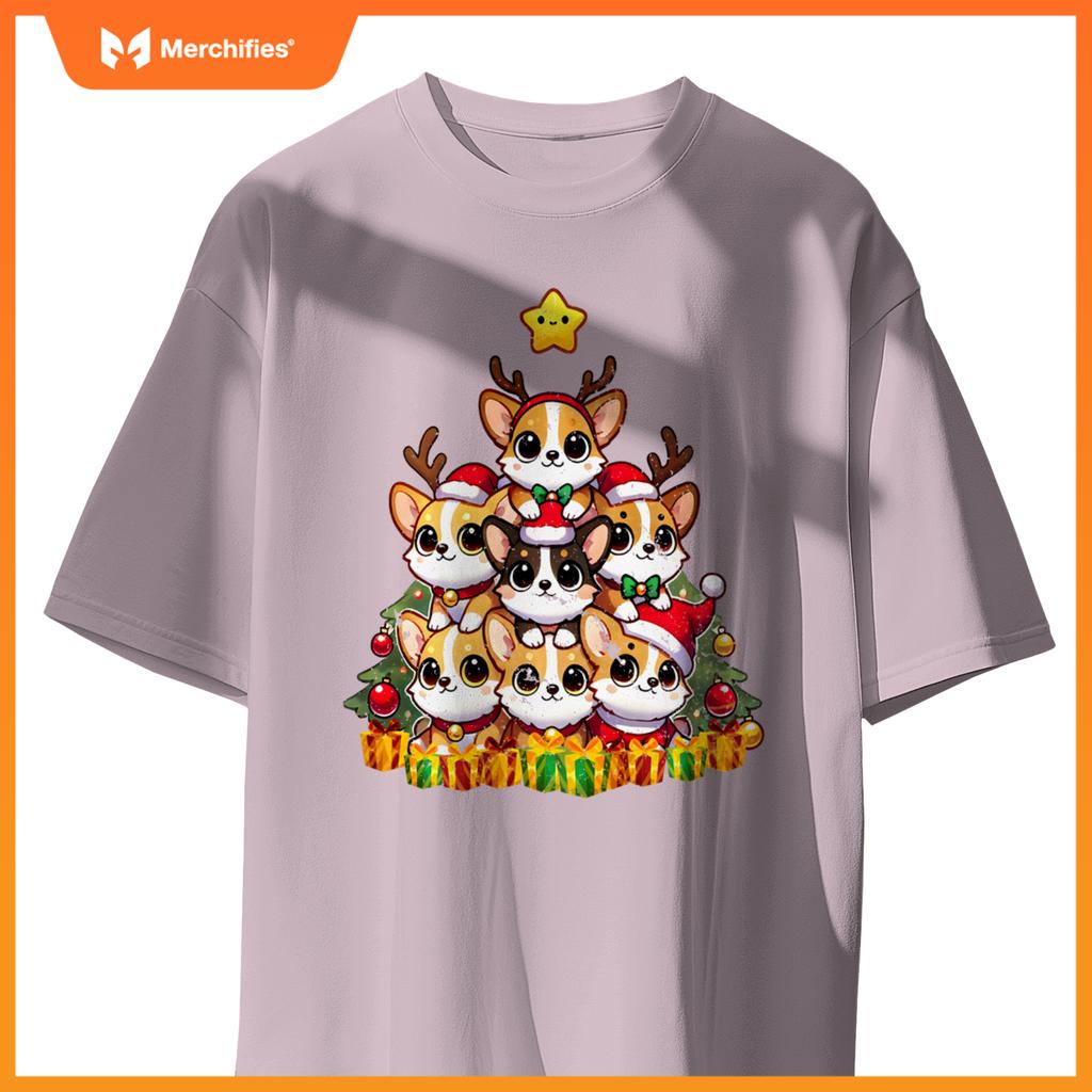Funny Corgi Christmas Tree Lights Puppy Corgi Dog Lover T-Shirt